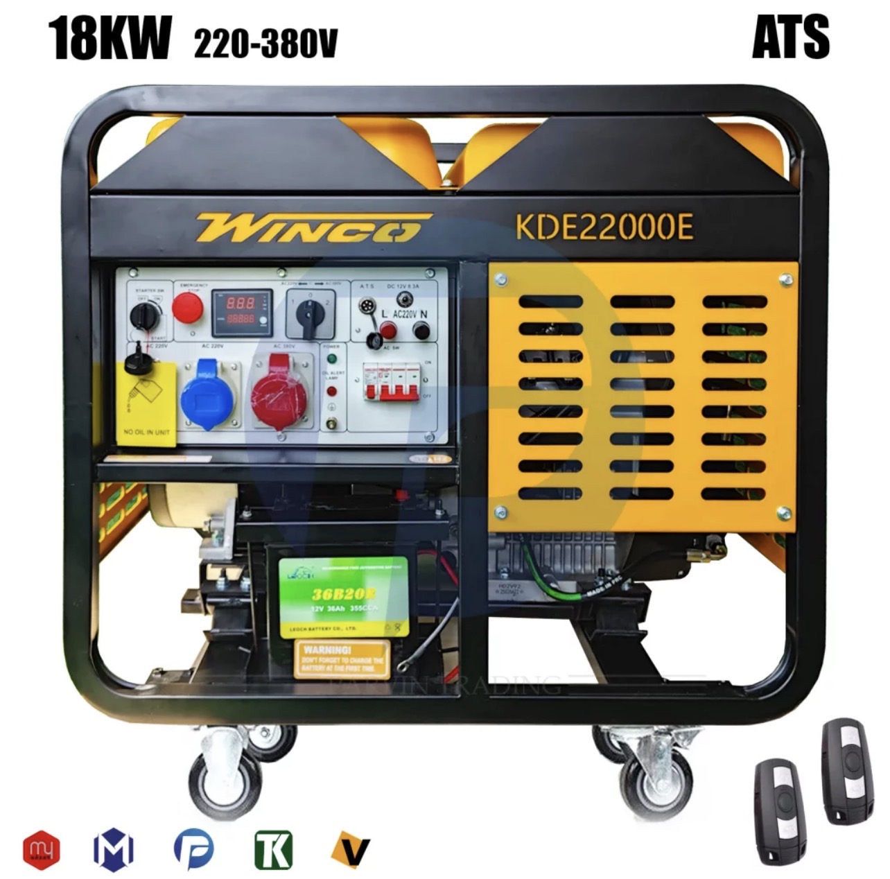 موتور برق گازوئیلی 22 کاوا (18 کیلووات) وینکو مدل KDE22000E  دیزل ژنراتور 22 کاوا وینکو مدل KDE22000E ساخت کشور چین میباشد.این مدل از حداکثر توان 18 کیلووات، آمپر 75 تکفاز و 32 امپر سه فاز و ولتاژ 220-380 ولت بهره می برد. همچنین دور موتور ژنراتور 3000 دور در دقیقه می باشد.